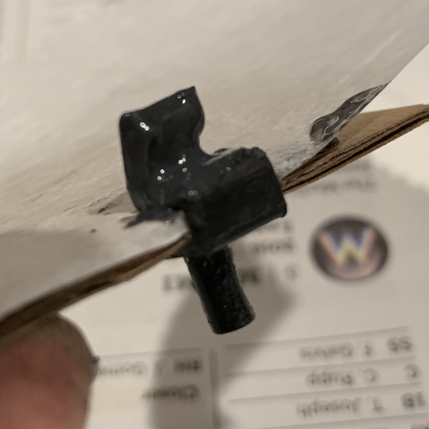 Side view of the first attempt with metal and epoxy.